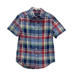 Polo Ralph Lauren Boys Small Blue and Red Plaid Button Down Short Sleeve Shirt